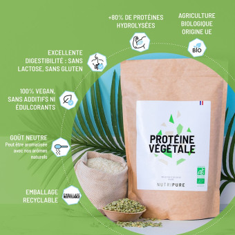 Protéine végétale bio et vegan : riz et pois en poudre